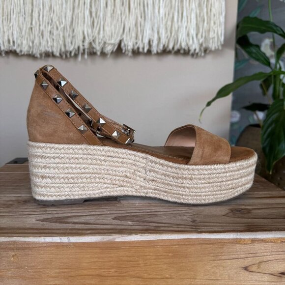 MARC FISHER Jazlyn Silver Studded Ankle Strap Espadrille Wedge Sandals Size 7.5 - Picture 7 of 14